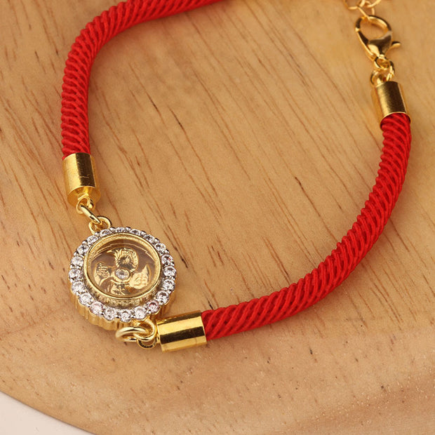 Buddha Stones Red String Copper Brass Rotatable Windmill Feng Sheng Shui Qi Protection Braided Bracelet Bracelet BS Red String Copper Brass Windmill(Adjustable)