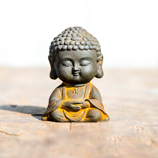 Buddha Stones Small Meditating Buddha Iron Powder Rust Cast Resin Statue Home Decoration Decorations BS Meditation Buddha 9*6.4*5.2cm