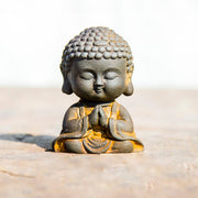 Buddha Stones Small Meditating Buddha Iron Powder Rust Cast Resin Statue Home Decoration Decorations BS Folded Palms Buddha 9*6.5*5.3cm