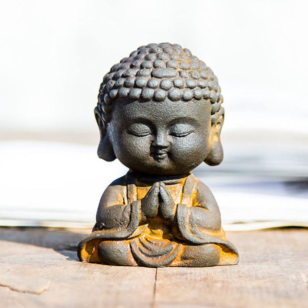 Buddha Stones Small Meditating Buddha Iron Powder Rust Cast Resin Statue Home Decoration Decorations BS 17