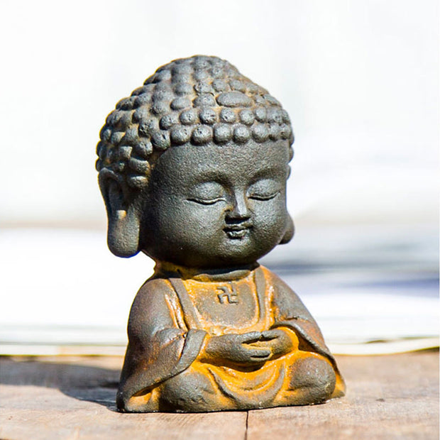 Buddha Stones Small Meditating Buddha Iron Powder Rust Cast Resin Statue Home Decoration Decorations BS 8