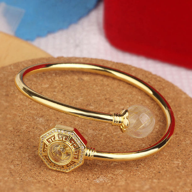 FREE Today: Auspiciousness and Balance Rutilated Quartz Copper Brass Rotatable Windmill Feng Sheng Shui Qi Bracelet Bangle