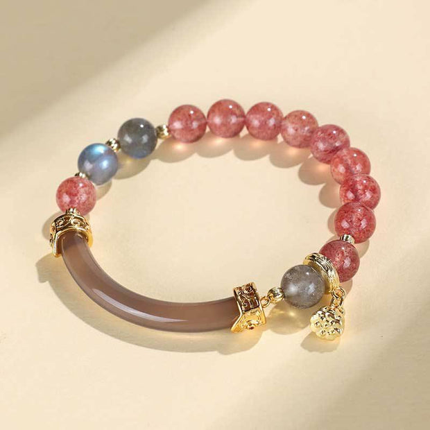 Buddha Stones Strawberry Quartz Labradorite Fluorite Pearl Cuff Half Bracelet Bangle Bracelet BS 1