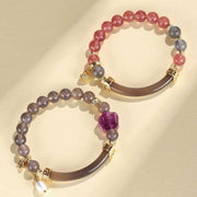 Buddha Stones Strawberry Quartz Labradorite Fluorite Pearl Cuff Half Bracelet Bangle