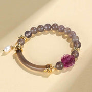 Buddha Stones Strawberry Quartz Labradorite Fluorite Pearl Cuff Half Bracelet Bangle