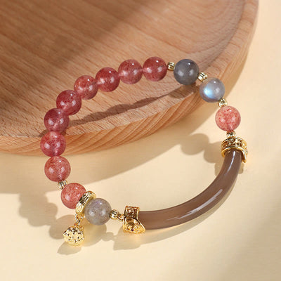 Buddha Stones Strawberry Quartz Labradorite Fluorite Pearl Cuff Half Bracelet Bangle