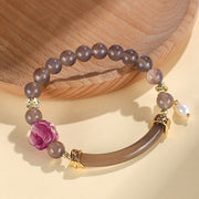 Buddha Stones Strawberry Quartz Labradorite Fluorite Pearl Cuff Half Bracelet Bangle