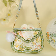 Buddha Stones Osmanthus Rabbit Embroidery Pearl Chain Furball Tassel Shoulder Bag Crossbody Bag