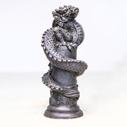 Buddha Stones Handmade Flying Dragon Around The Pillar Iron Powder Rust Cast Resin Statue Home Decoration Decorations BS Polished Version 20*10*8cm