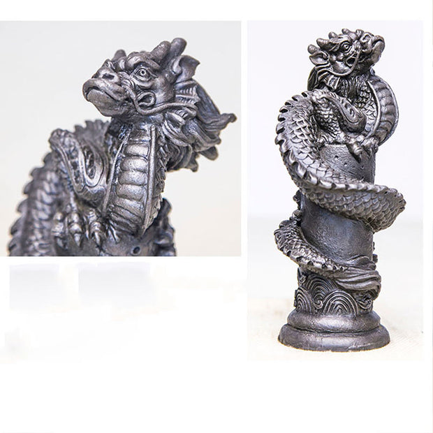 Buddha Stones Handmade Flying Dragon Around The Pillar Iron Powder Rust Cast Resin Statue Home Decoration Decorations BS 26