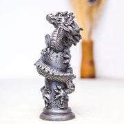 Buddha Stones Handmade Flying Dragon Around The Pillar Iron Powder Rust Cast Resin Statue Home Decoration Decorations BS 19