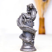 Buddha Stones Handmade Flying Dragon Around The Pillar Iron Powder Rust Cast Resin Statue Home Decoration