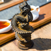 Buddha Stones Handmade Flying Dragon Around The Pillar Iron Powder Rust Cast Resin Statue Home Decoration Decorations BS 6