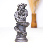 Buddha Stones Handmade Flying Dragon Around The Pillar Iron Powder Rust Cast Resin Statue Home Decoration Decorations BS 23