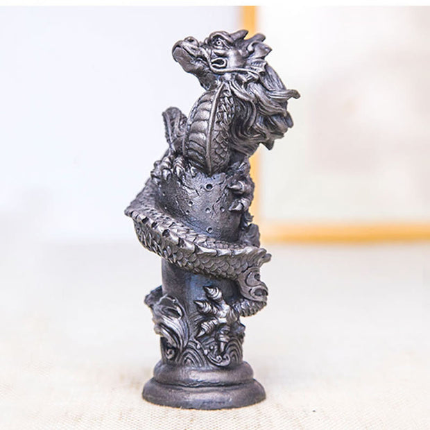 Buddha Stones Handmade Flying Dragon Around The Pillar Iron Powder Rust Cast Resin Statue Home Decoration Decorations BS 25