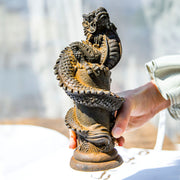 Buddha Stones Handmade Flying Dragon Around The Pillar Iron Powder Rust Cast Resin Statue Home Decoration Decorations BS 9