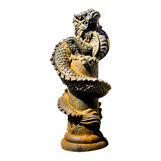 Buddha Stones Handmade Flying Dragon Around The Pillar Iron Powder Rust Cast Resin Statue Home Decoration Decorations BS 13