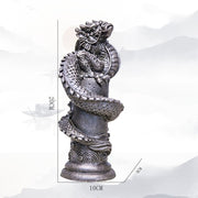 Buddha Stones Handmade Flying Dragon Around The Pillar Iron Powder Rust Cast Resin Statue Home Decoration