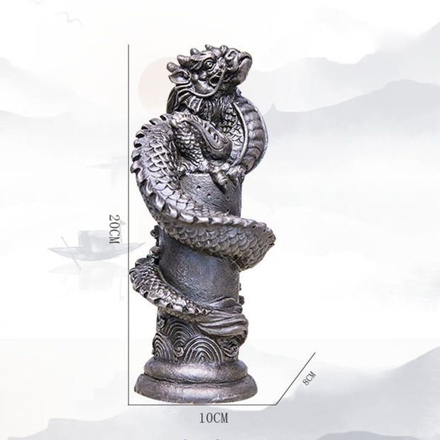 Buddha Stones Handmade Flying Dragon Around The Pillar Iron Powder Rust Cast Resin Statue Home Decoration Decorations BS 27