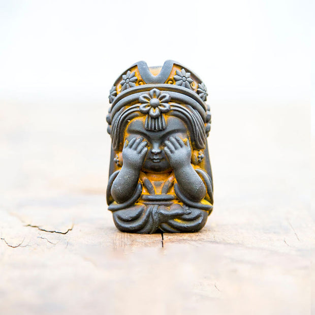 Buddha Stones Handmade Zakiram Iron Powder Rust Cast Resin Statue Zen Home Decoration Decorations BS Rust Version Don't Look 7*4*4cm