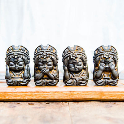 Buddha Stones Handmade Zakiram Iron Powder Rust Cast Resin Statue Zen Home Decoration Decorations BS Rust Version 4Pcs Set