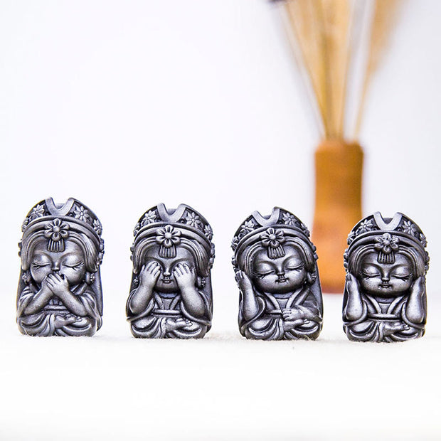 Buddha Stones Handmade Zakiram Iron Powder Rust Cast Resin Statue Zen Home Decoration Decorations BS Polished Version 4Pcs Set