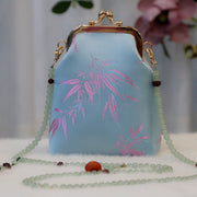 Buddha Stones Retro Chinese Embroidery Pearl Chain Crossbody Bag Shoudler Bag Crossbody Bag&Shoudler Bag BS LightSkyBlue Bamboo Leaves 14*6*18cm