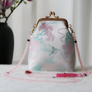 Buddha Stones Retro Chinese Embroidery Pearl Chain Crossbody Bag Shoudler Bag Crossbody Bag&Shoudler Bag BS LavenderBlush Tree 14*6*18cm