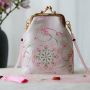 Buddha Stones Retro Chinese Embroidery Pearl Chain Crossbody Bag Shoudler Bag Crossbody Bag&Shoudler Bag BS Pink Mandala 14*6*18cm