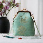 Buddha Stones Retro Chinese Embroidery Pearl Chain Crossbody Bag Shoudler Bag Crossbody Bag&Shoudler Bag BS MediumSpringGreen Rabbit 14*6*18cm