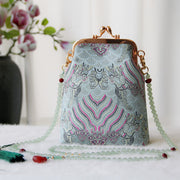 Buddha Stones Retro Chinese Embroidery Pearl Chain Crossbody Bag Shoudler Bag Crossbody Bag&Shoudler Bag BS LightSkyBlue Auspicious Clouds 14*6*18cm