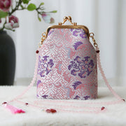 Buddha Stones Retro Chinese Embroidery Pearl Chain Crossbody Bag Shoudler Bag Crossbody Bag&Shoudler Bag BS LightPink Flower 14*6*18cm