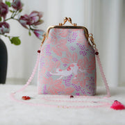 Buddha Stones Retro Chinese Embroidery Pearl Chain Crossbody Bag Shoudler Bag Crossbody Bag&Shoudler Bag BS Thistle Cat 14*6*18cm