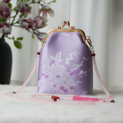 Buddha Stones Retro Chinese Embroidery Pearl Chain Crossbody Bag Shoudler Bag Crossbody Bag&Shoudler Bag BS Orchid Plum 14*6*18cm