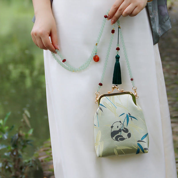 Buddha Stones Retro Chinese Embroidery Pearl Chain Crossbody Bag Shoudler Bag Crossbody Bag&Shoudler Bag BS 7