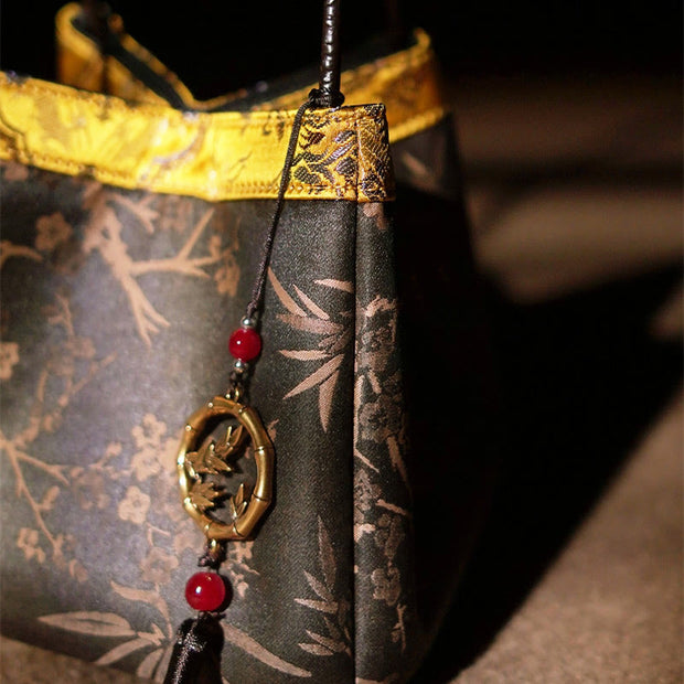 Buddha Stones Plum Flower Bamboo Branches Embroidery Tassel Xiangyunsha Silk Shoulder Bag Hangbags Shoudler Bag&Handbags BS 9