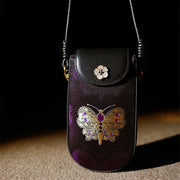 Buddha Stones Retro Flower Butterfly Leaves Branches Song Brocade Shoulder Bag Hangbags Shoudler Bag&Handbags BS Purple Butterfly Flower 12*20*4cm