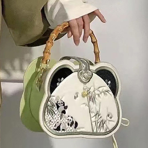 Buddha Stones Panda Bamboo Embroidery Pearl Chain Chinese Knot Tassel Crossbody Bag Handbags Crossbody Bag&Handbags BS 8