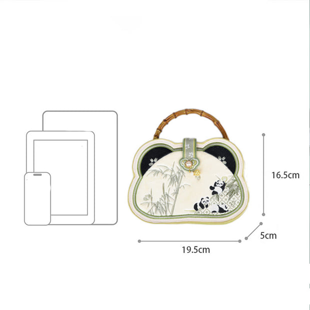 Buddha Stones Panda Bamboo Embroidery Pearl Chain Chinese Knot Tassel Crossbody Bag Handbags Crossbody Bag&Handbags BS 13