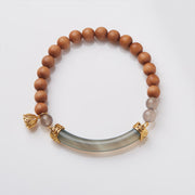 Buddha Stones Sandalwood Gray Agate Chalcedony Cuff Half Bracelet Bangle Bracelet BS 13