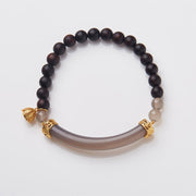 Buddha Stones Sandalwood Gray Agate Chalcedony Cuff Half Bracelet Bangle Bracelet BS Gray Agate Black Sandalwood(Wrist Circumference: 14-16cm)