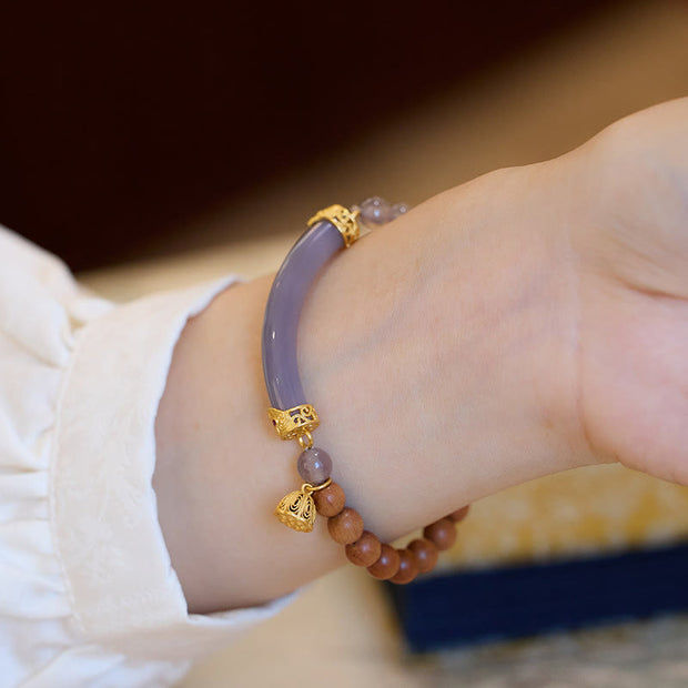 Buddha Stones Sandalwood Gray Agate Chalcedony Cuff Half Bracelet Bangle