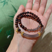 Buddha Stones Sandalwood Gray Agate Chalcedony Cuff Half Bracelet Bangle Bracelet BS Gray Agate Sandalwood Double Wrap(Wrist Circumference: 14-16cm)