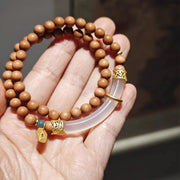 Buddha Stones Sandalwood Gray Agate Chalcedony Cuff Half Bracelet Bangle Bracelet BS Chalcedony Black Sandalwood Double Wrap(Wrist Circumference: 14-16cm)