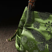 Buddha Stones Jacquard Flowers Butterfly Bamboo Handle Metal Chain Crossbody Bag Hangbags