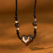 FREE Today: Communication and Protection Natural Silver Sheen Obsidian Heart Necklace Pendant