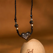 FREE Today: Communication and Protection Natural Silver Sheen Obsidian Heart Necklace Pendant