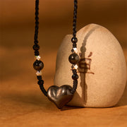 FREE Today: Communication and Protection Natural Silver Sheen Obsidian Heart Necklace Pendant