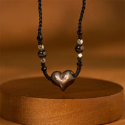 FREE Today: Communication and Protection Natural Silver Sheen Obsidian Heart Necklace Pendant