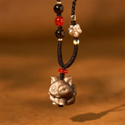 FREE Today: Soothing Protection Natural Silver Sheen Obsidian Nine Tailed Fox Necklace Pendant